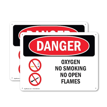 Signmission Oxygen No Smoking No Open Flames Danger Sign, Aluminum, 10in W x 7in L, 2PK OS-2PACK-DS-A-710-L-1515